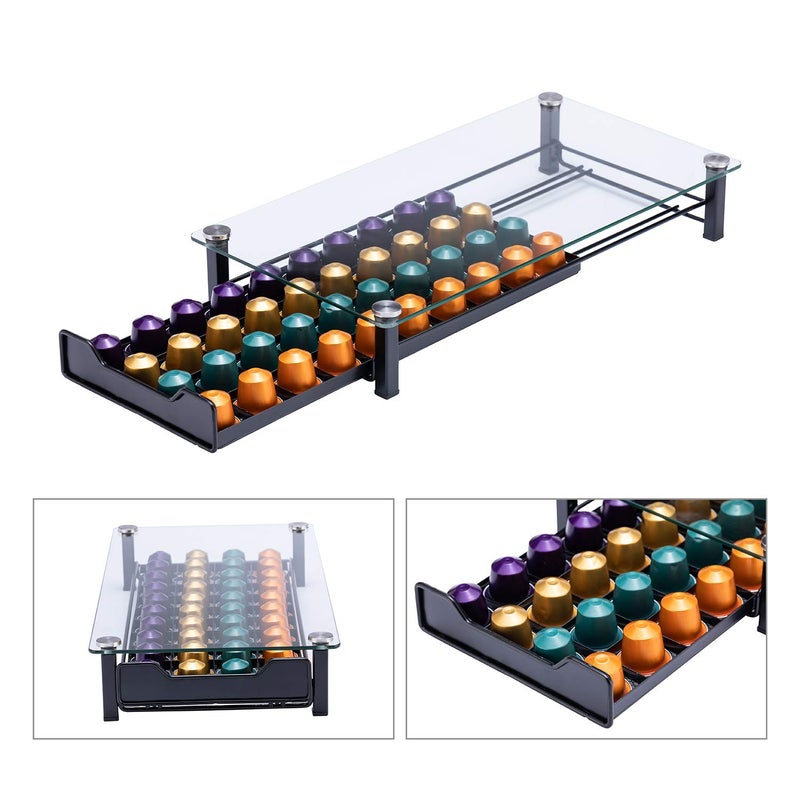 Rice rat Coffee Pod Storage Holder Capsules Originaline Drawer Organizer, Crystal Tempered Glass (40 Pods Capacity) - Image 4